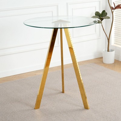 CAVINAS Round Dining Table Kitchen Table Tempered Glass Dining Room Table with Metal Base