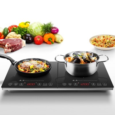 Dual Induction Cooktop with 10 Hour Timer, 7 Blade Cooling Fan, 18 Power and 20 Temperature, 1800W Induction Stove with Residual Heat Indicators