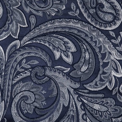 Navy Faux Silk Jacquard Beaded Window Valance