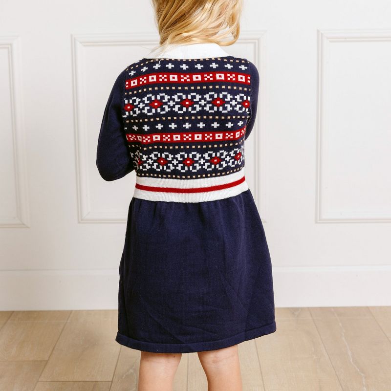 Hope & Henry Girls' Long Sleeve Nordic Fair Isle Sweater Dress, Kids, 5 of 8