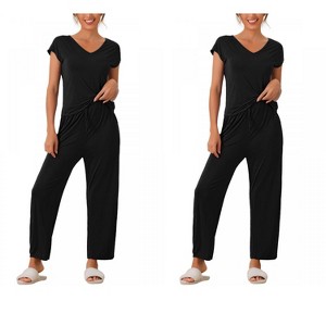 INSPIRE CHIC Women's 2 Pcs Pajama Set Short Sleeve Top with Long Pants Modal Casual Lounge Sets - 1 of 4
