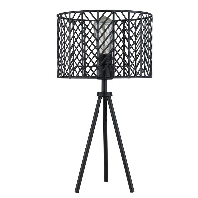 18.5" Black Metal Tripod Table Lamp with Cage Shade