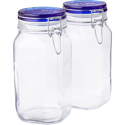 Bormioli Rocco Fido Square Jar with Blue Lid, 1.50 Liter (Pack of 2)