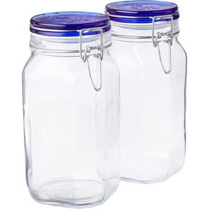 Bormioli Rocco Fido Square Jar with Blue Lid, 1.50 Liter (Pack of 2) - 1 of 4