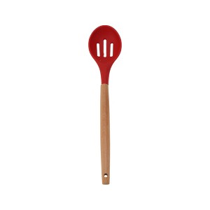 Unique Bargains Spoon Hand Wash Only Wooden Handle Slotted Spoon Silicone Wooden Handle 12.6" 1 Pc - 1 of 4