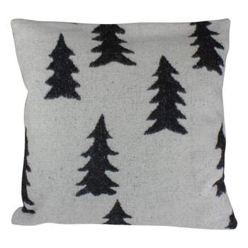 Northlight 18" White and Black Forest Trees Knit Christmas Throw Pillow