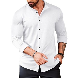 COOFANDY Mens's Long Sleeve Button Up Shirts Athletic Fitted Dress Shirts Silm Fit - 1 of 4