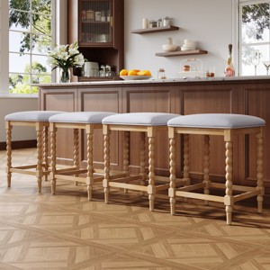 26'' Upholstered Counter Stools Set with Solid Wood Frame, Rustic Backless Bar Chairs for Kitchen and Bar-3irtyhousy - 1 of 4