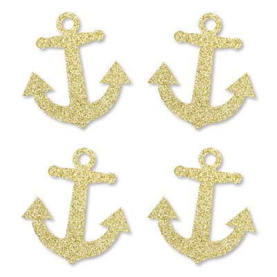 Big Dot of Happiness Gold Glitter Anchor - No-Mess Real Gold Glitter Cut-Outs - Nautical Party Confetti - Set of 24