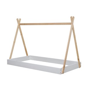 YNXARIA Solid Wood Full Size Platform Bed Frame with Triangular Structure in White and Natural, Built to Last - 1 of 4