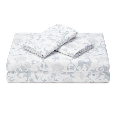 Chanasya King Blue Floral Print Microfiber Sheet Set