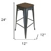 HomeRoots Set of Four 26" Brown and Gunmetal Solid Wood and Metal Backless Counter Height Bar Chairs - 3 of 4