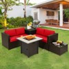 Tangkula 5-Piece Patio Furniture Set with 30 Inches Gas Fire Pit Table Outdoor PE Wicker Conversation Sectional Sofa Set with Cushions Red - 2 of 4