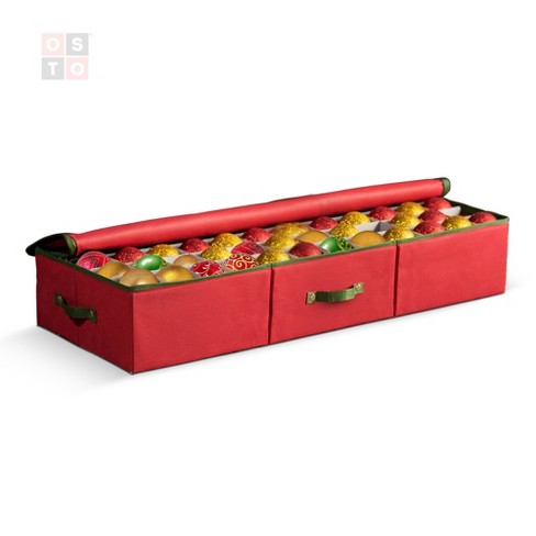 Osto Underbed Christmas Ornament Storage Box With Lid And Trays; Fits 64  Holiday Ornaments Of 3 Inches Tear Proof, Waterproof, 600d Polyester Red :  Target