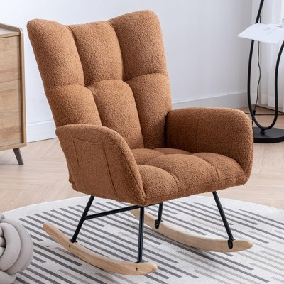 GustoWave Leisure Rocking Chair, Modern Rocking Chair, Upholstered Fabric Velvet Glider Rocker with Armchair and Pocket