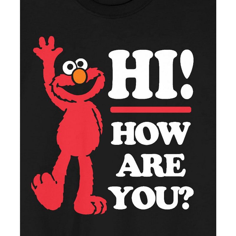 Sesame Street Elmo Hi How Are You Crew Neck Short Sleeve Black Men's T-shirt, 2 of 4
