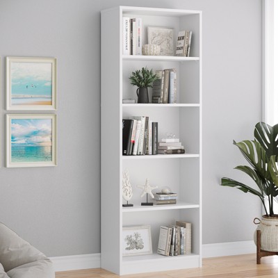 GlasFlength Decorative Bookshelf, Spacious Space and Adjustable Shelf, Open Bookshelves for Bedroom, Living Room, Home Office，White，24.4"*11.6"*68.9"