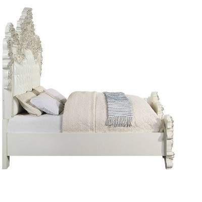 Adara King White Faux Leather Upholstered Bed with Tufted Headboard
