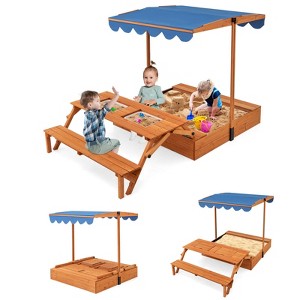 Costway Wooden Sandbox with Lid Cover Kids Outdoor Play Equipment Gift for Ages 3+ - 1 of 4