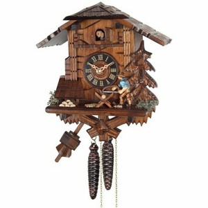 One Day Cuckoo Clock – 9.8 in – Man Sawing Wood, Hand-carved Black Forest By River City Clocks - 1 of 3