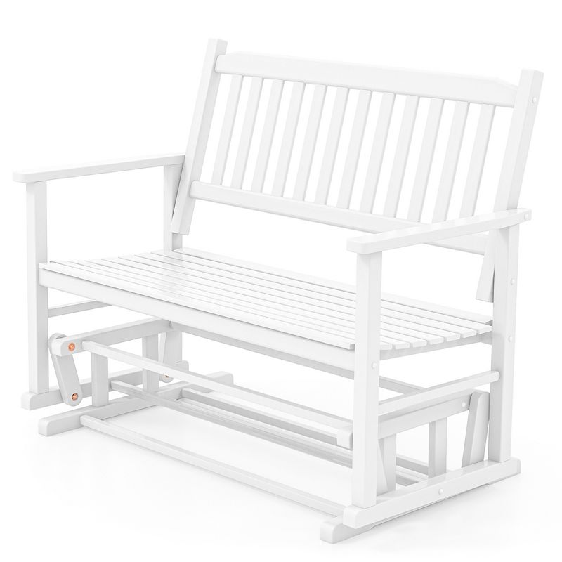 Costway Patio Glider Loveseat Chair Swing Rocking Bench with Slatted Seat & Curved Backrest White/Brown, 2 of 11