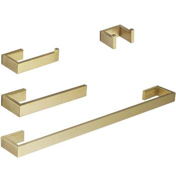 BWE 4-Piece Wall Mounted Stainless Steel Bathroom Hardware Accessories Towel Bar Set in Brushed Gold