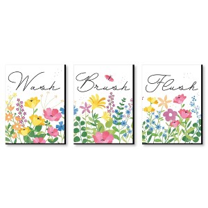 Big Dot of Happiness Wildflowers - Boho Floral Kids Bathroom Rules Wall Art - 7.5 x 10 inches - Set of 3 Signs - Wash, Brush, Flush - 1 of 4