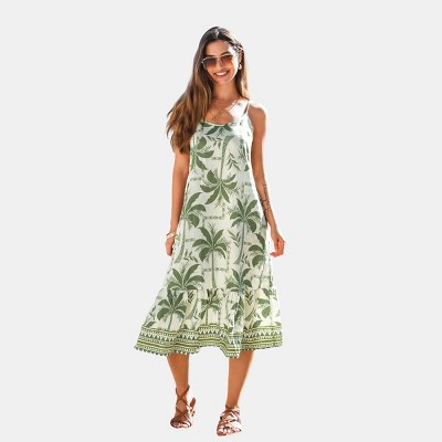Women's Tropical Palm Print Midi Sundress - Cupshe