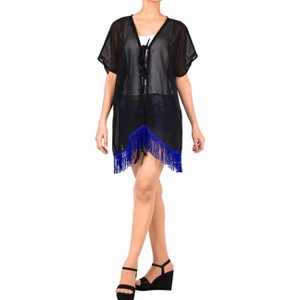 LA LEELA Women's Summer Vacation Holiday Wear Beach Open Front Holiday Duster Beachwear Cardigans - 1 of 4