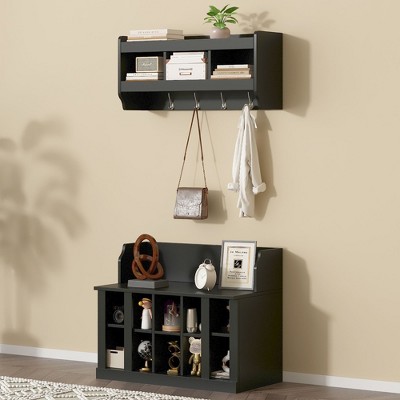 NicBex Hall Tree with Bench Entryway Hall Tree with 4 Hooks, Top 3 Open Shelves Under 10 Open Shelves, Split Type, for All Kinds House Heights, Black