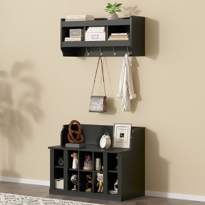 NicBex Hall Tree with Bench Entryway Hall Tree with 4 Hooks, Top 3 Open Shelves Under 10 Open Shelves, Split Type, for All Kinds House Heights, Black - 1 of 4