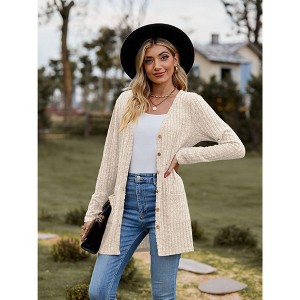 Women's Sweater Cardigan Ribbed Knit Long Sleeve Cardigan Solid Color Open Front Sweater - 1 of 4