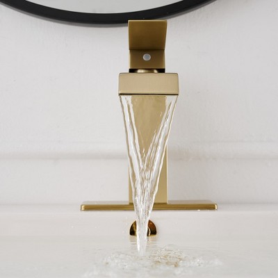 Brushed Gold Single-Handle Low-Arc Bathroom Faucet with Supply Line