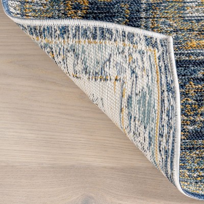 Blue and Yellow Reversible Medallion Synthetic Area Rug