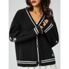 Autumn Winter Women's Loose Casual Embroidered Knit Cardigan Sweater Black XL - 2 of 4