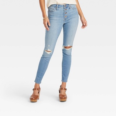 Women's High-Rise Button Fly Skinny Jeans - Universal Thread™ Light Blue 00