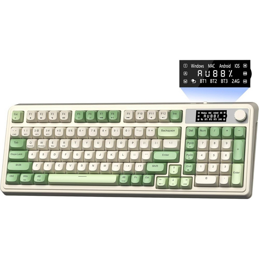 AULA S99Pro Wireless Gaming Membrane Creamy Keyboard, Num Pad, SmartScreen, Tri-Mode, Media Knob, RGB - Green