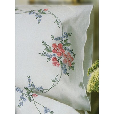Wild Rose Embroidered Standard/Queen Cotton Polyester Pillowcase Pair