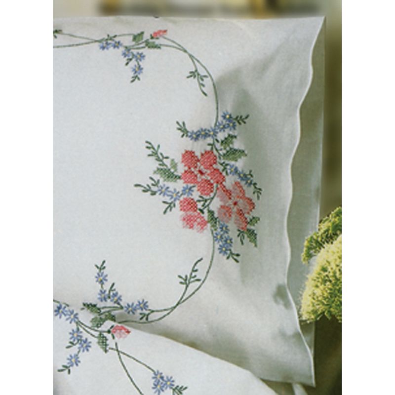 Tobin Stamped For Embroidery Pillowcase Pair 20"X30"-Wild Rose, 2 of 3
