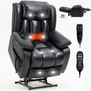 Brown Genuine Leather Power Lift Recliner Chair with 8-Point Vibration Massage and Lumbar Heating for Living Room Apartment - 1 of 4
