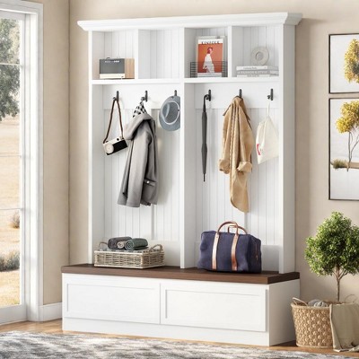 Lycvki 4-in-1 Hall Tree with Wood Grain Bench and Coat Rack