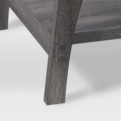 Dark Gray Square Wood Side Table with Lower Shelf
