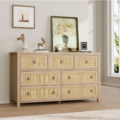 7-Dresser for Bedroom - Natural Rattan Style Storage for Nursery, Living Room