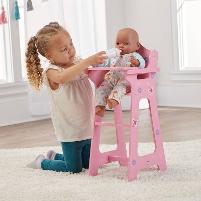 Pink Floral MDF and Wood Doll High Chair with Fabric Seat