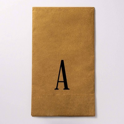 50ct 4.25"x8" Personalized Lettering 'A' 3 Ply Guest Napkins Gold