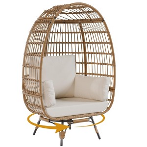 Oversize 360° Swivel Egg Chair - Patio Rotating Rattan Egg Basket Lounge Chair, Steel Frame, with 4 Cushions for Patio, Porch, Backyard, Living Room - 1 of 4