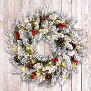 National Tree Company 24' Feel Real Snowberry Pine Artificial Wreath with Red Berries - 1 of 4