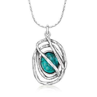 Ross-Simons Turquoise Sculptural Pendant Necklace in Sterling Silver
