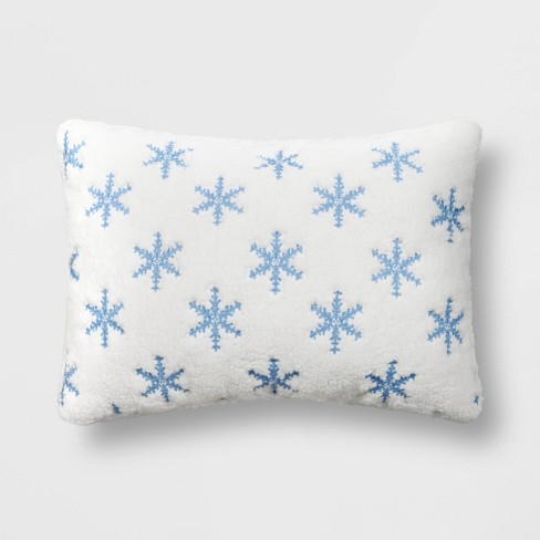 Faux Shearling Snowflake Lumbar Throw Pillow Ivory blue Threshold Target