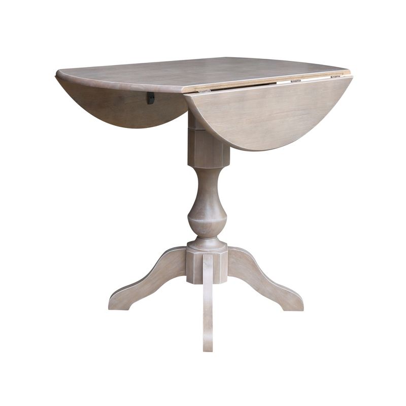 Kayden Round Dual Drop Leaf Pedestal Table Washed Gray Taupe - International Concepts, 6 of 10